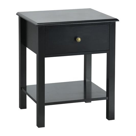 Nightstand End Table with Drawer and Shelf-Black Kids Crystal