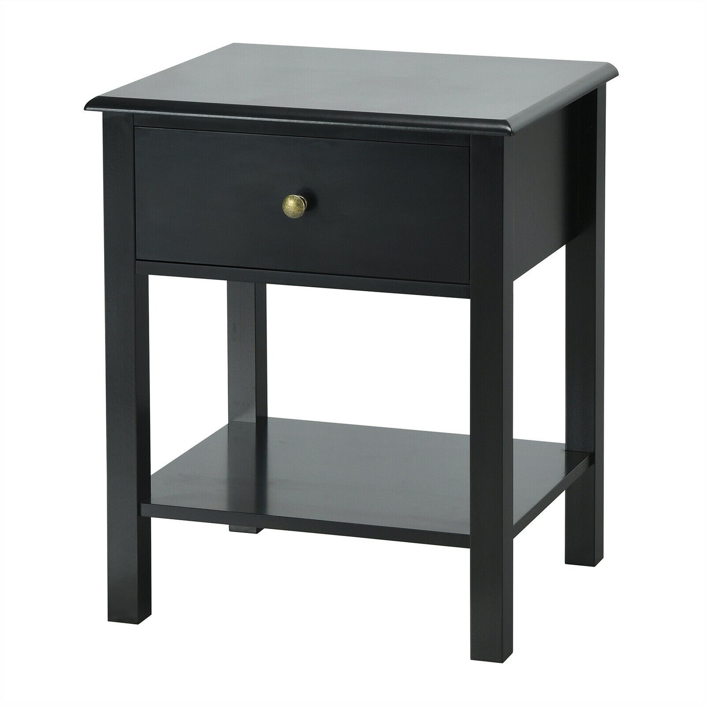 Nightstand End Table with Drawer and Shelf-Black Kids Crystal