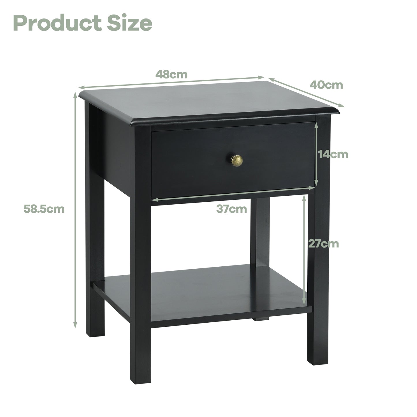 Nightstand End Table with Drawer and Shelf-Black Kids Crystal