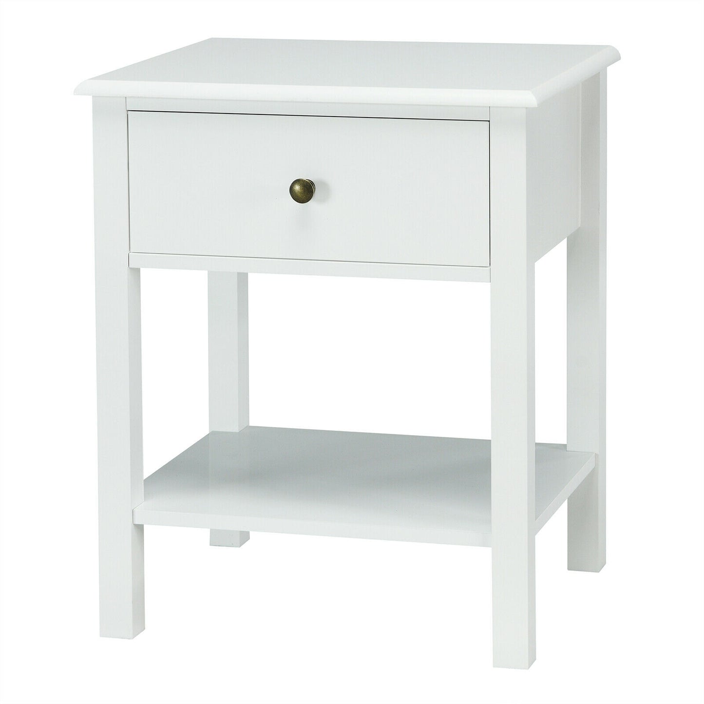 Nightstand End Table with Drawer and Shelf-White Kids Crystal