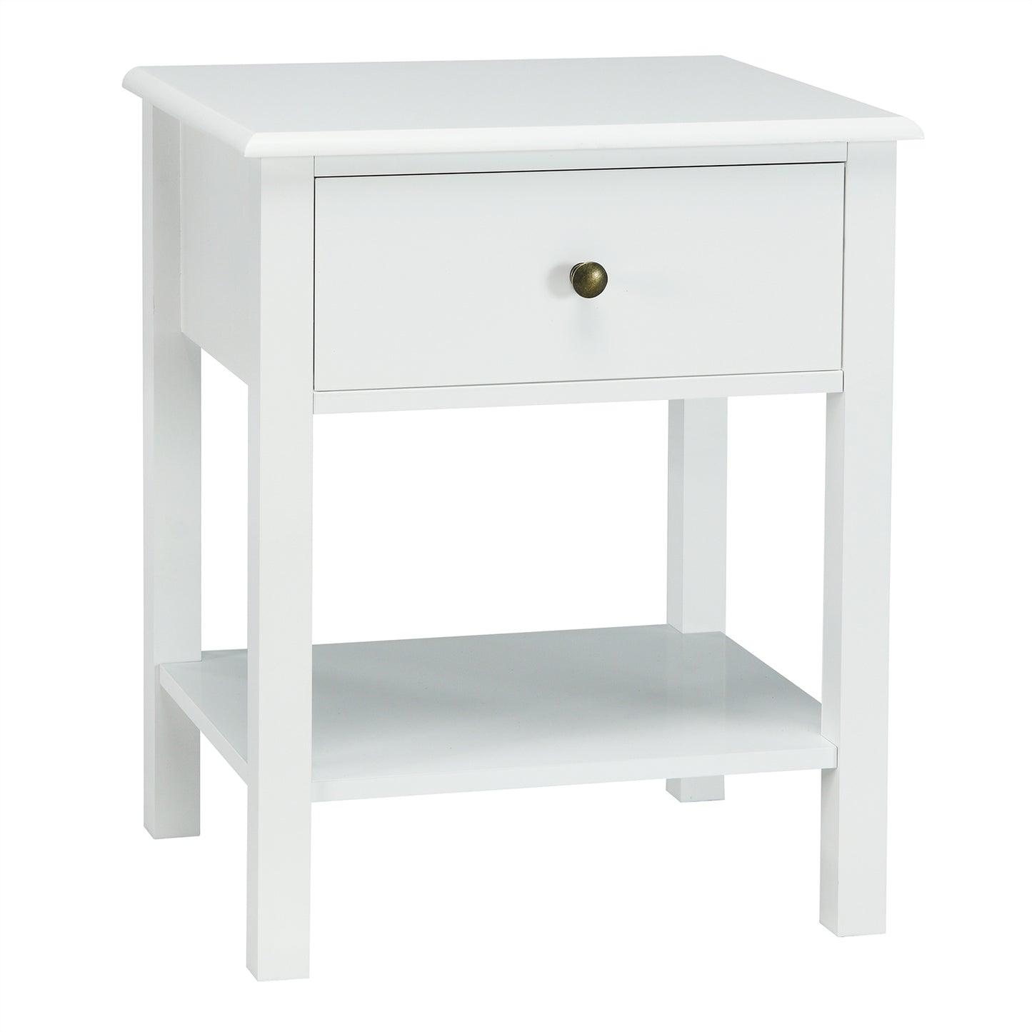 Nightstand End Table with Drawer and Shelf-White Kids Crystal