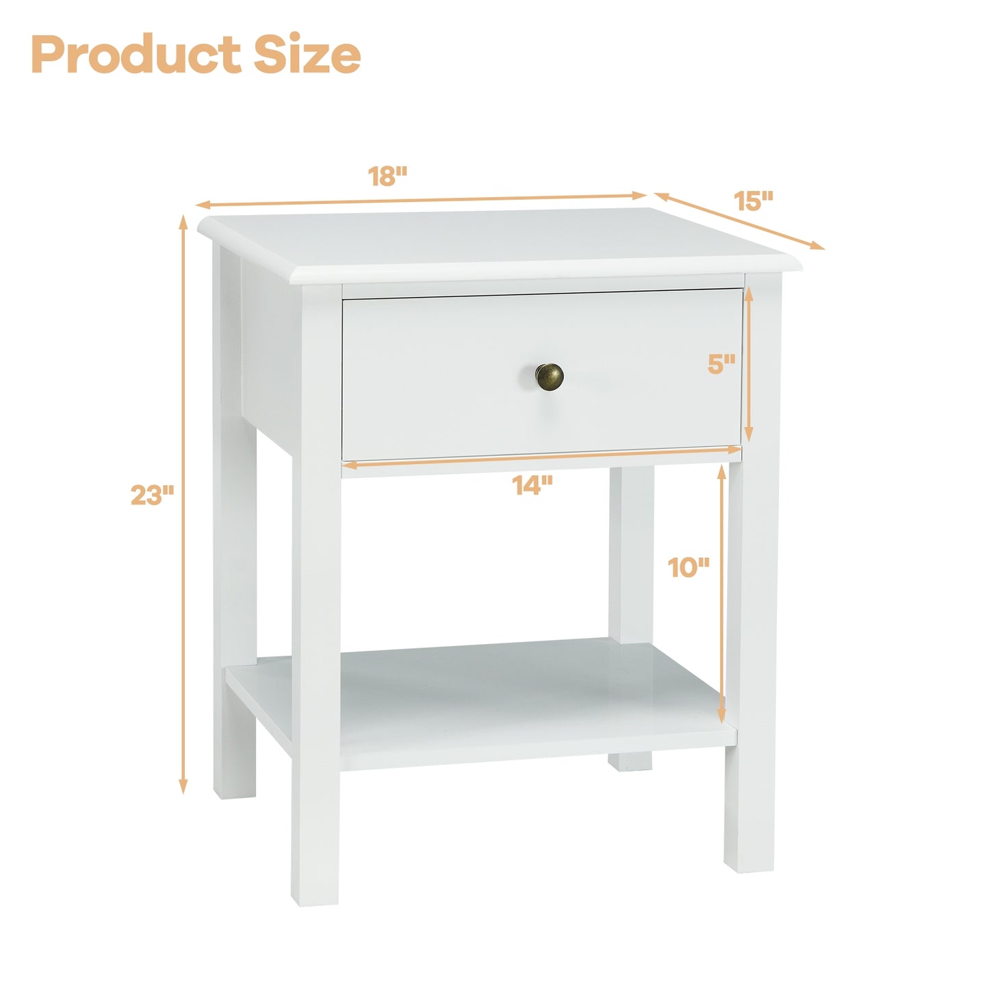 Nightstand End Table with Drawer and Shelf-White Kids Crystal