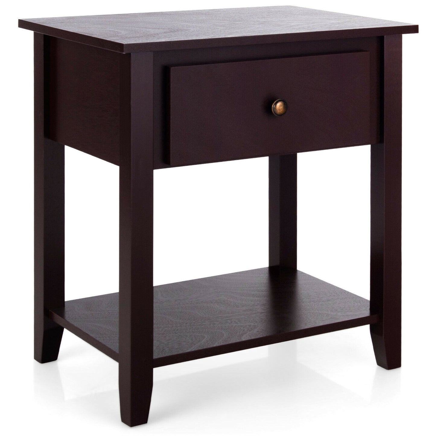 Nightstand with Drawer and Storage Shelf for Bedroom Living Room-Dark Brown Kids Crystal