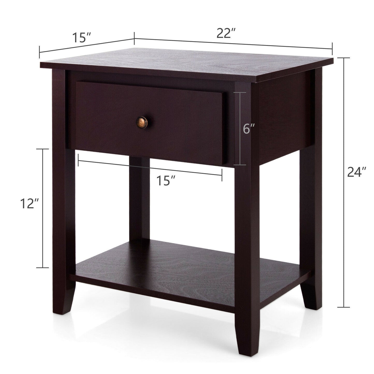 Nightstand with Drawer and Storage Shelf for Bedroom Living Room-Dark Brown Kids Crystal