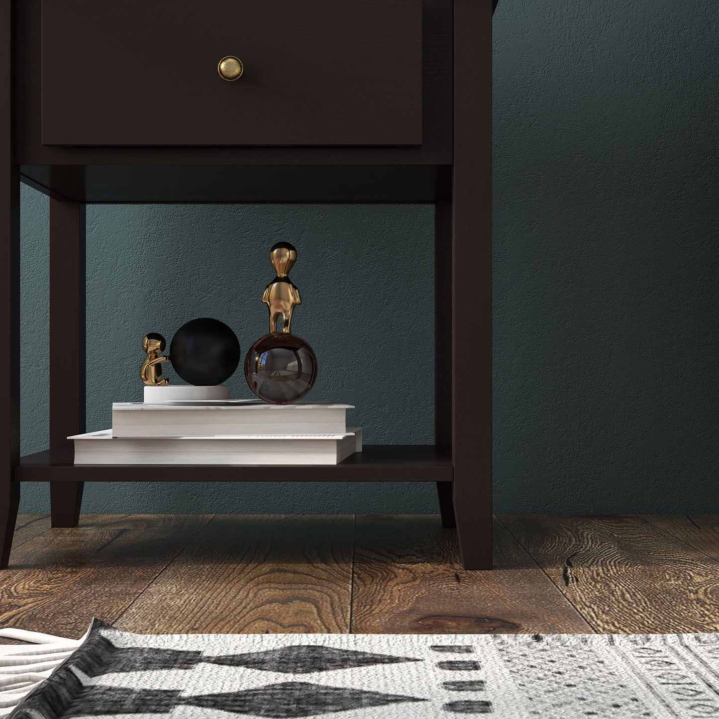 Nightstand with Drawer and Storage Shelf for Bedroom Living Room-Dark Brown Kids Crystal