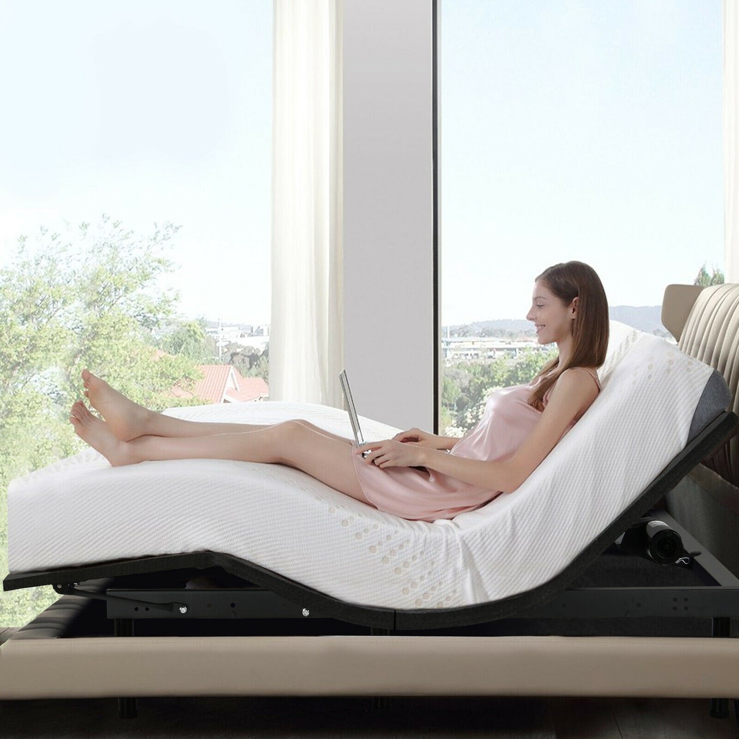 Queen Size Adjustable Bed Base Frame with Wireless Remote Control Kids Crystal