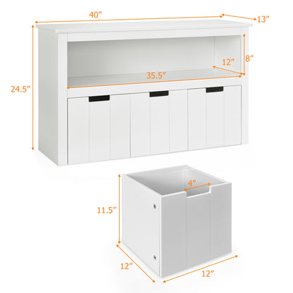 Kid Toy Storage Cabinet 3 Drawer Chest with Wheels Large Storage Cube Shelf-White\