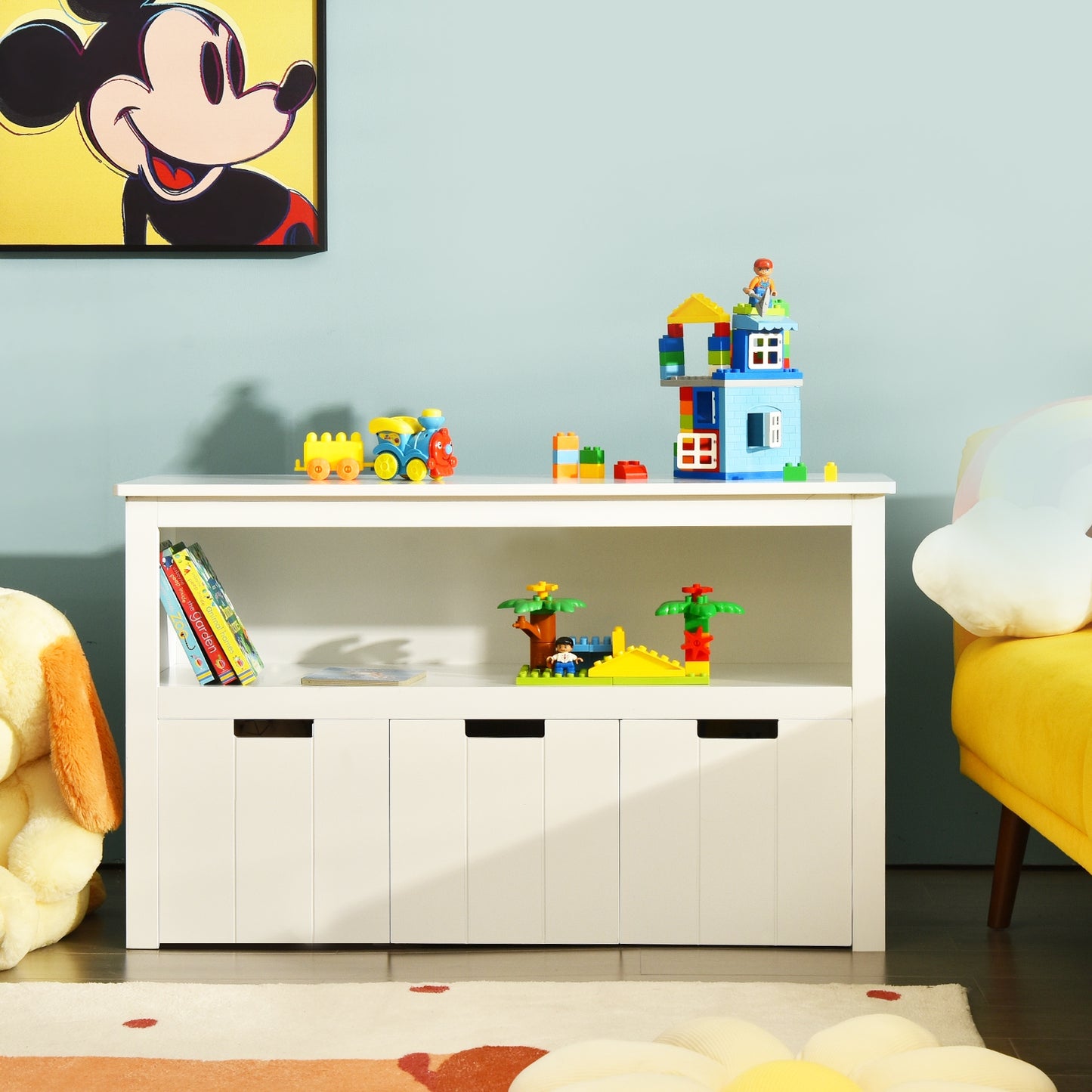 Kid Toy Storage Cabinet 3 Drawer Chest with Wheels Large Storage Cube Shelf-White\ Kids Crystal