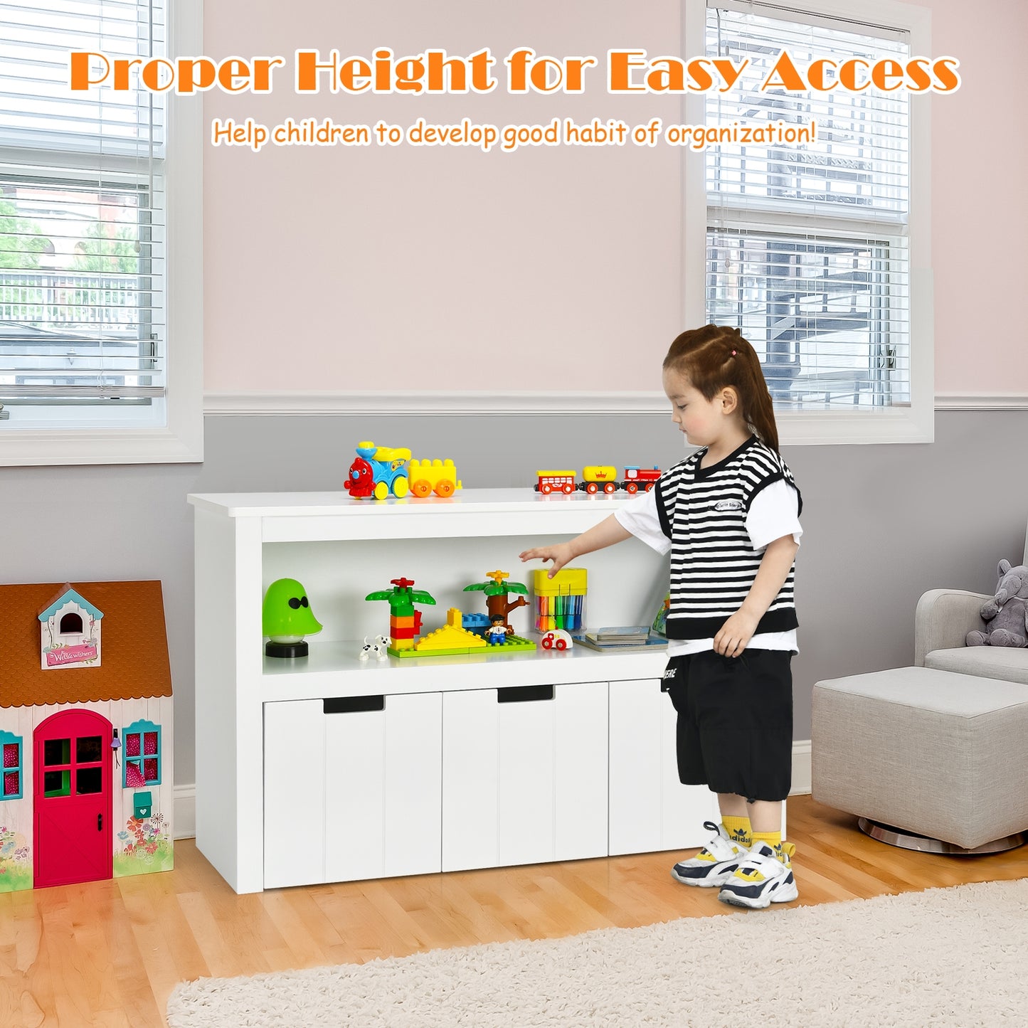 Kid Toy Storage Cabinet 3 Drawer Chest with Wheels Large Storage Cube Shelf-White\ Kids Crystal