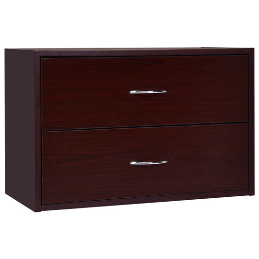 2-Drawer Dresser Horiztonal Organizer End Table Nightstand with Handle Wood-Brown Kids Crystal