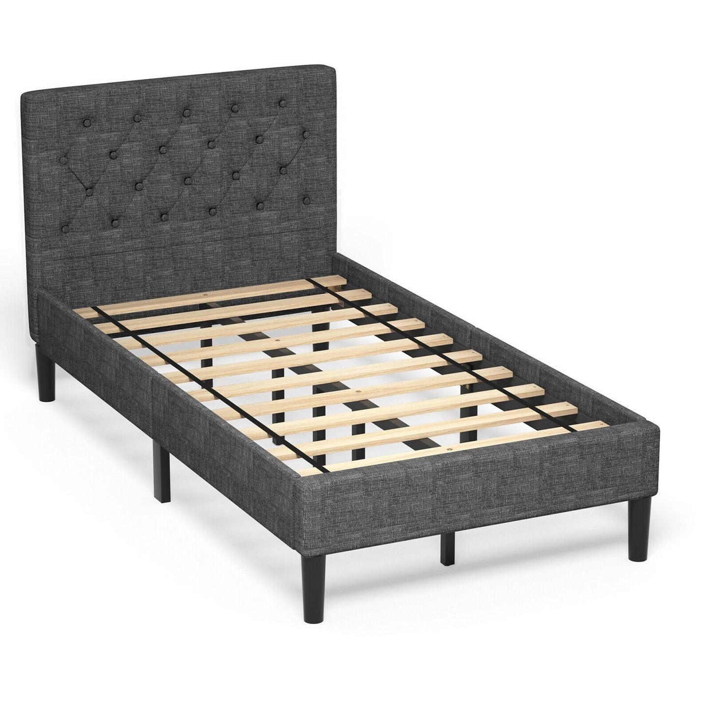 Upholstered Bed Base with Button Stitched Headboard Kids Crystal