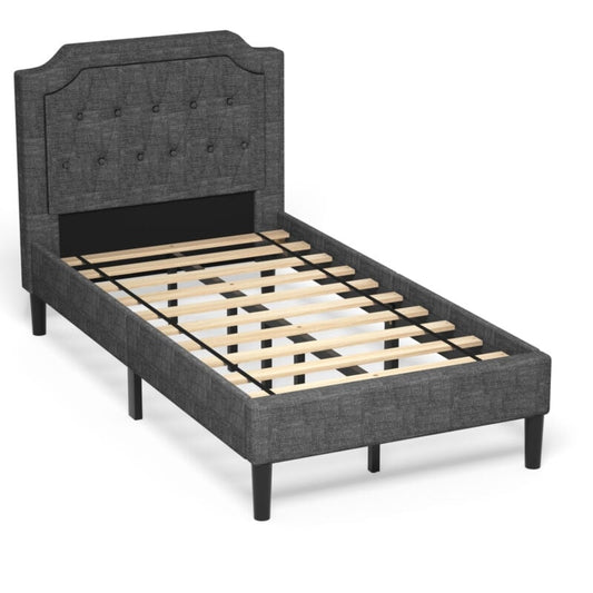 Linen Twin Upholstered Platform Bed with Frame Headboard Mattress Foundation Kids Crystal