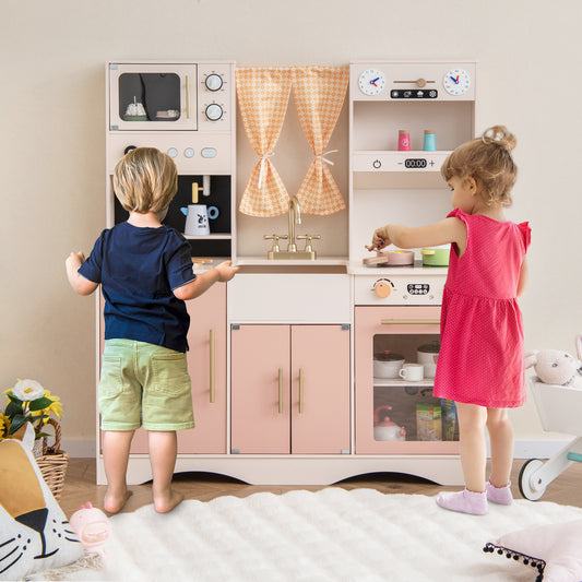 Kids Kitchen Playset with Microwave and Coffee Maker for Ages 3+-Pink Kids Crystal