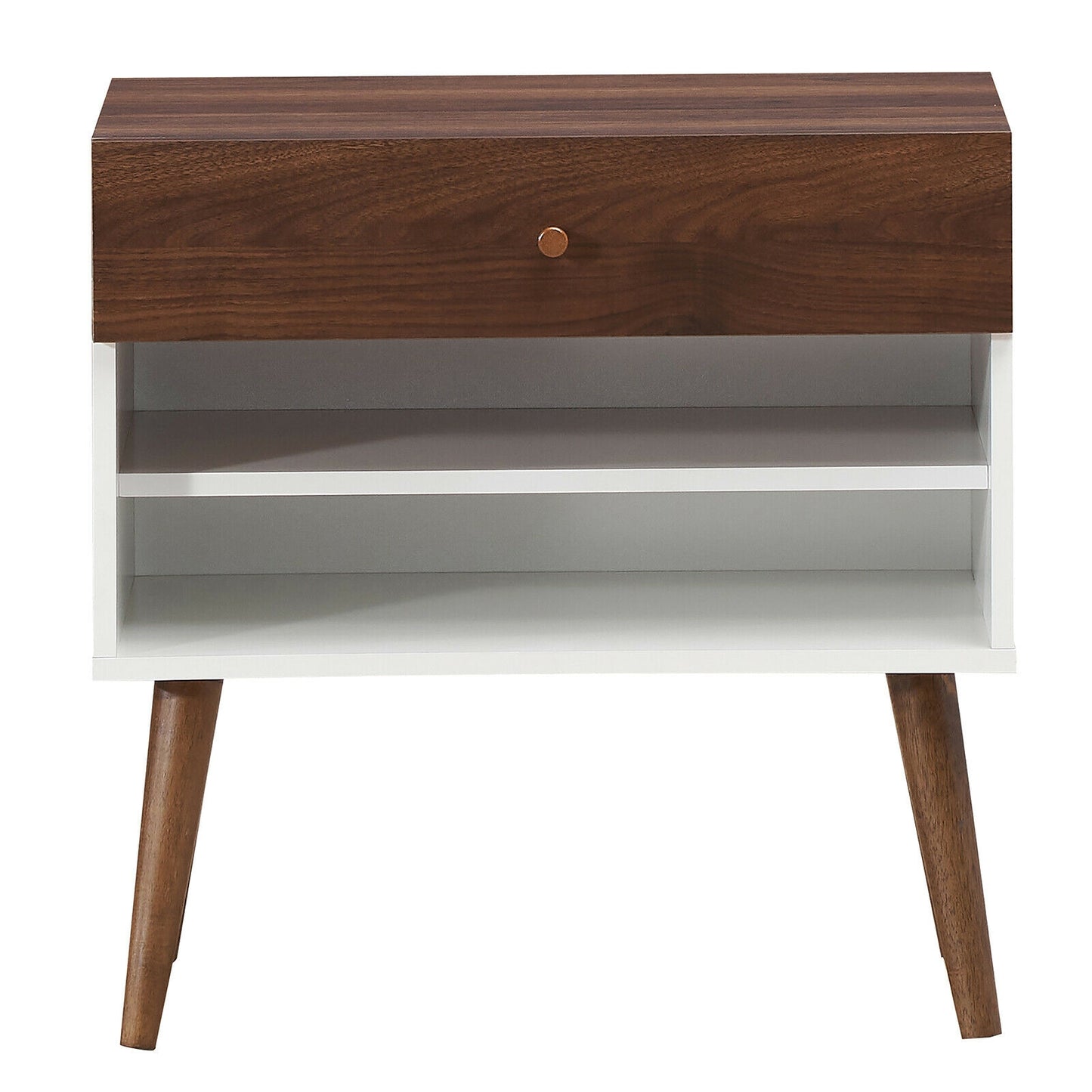 Mid-Century Nightstand with Drawer and Rubber Wood Legs Kids Crystal