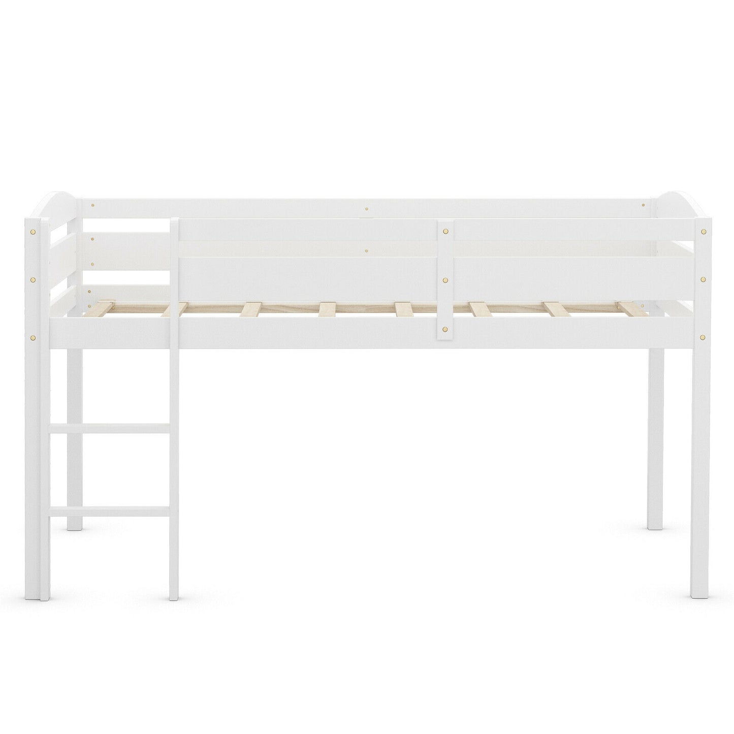 Wooden Twin Low Loft Bunk Bed with Guard Rail and Ladder-White Kids Crystal