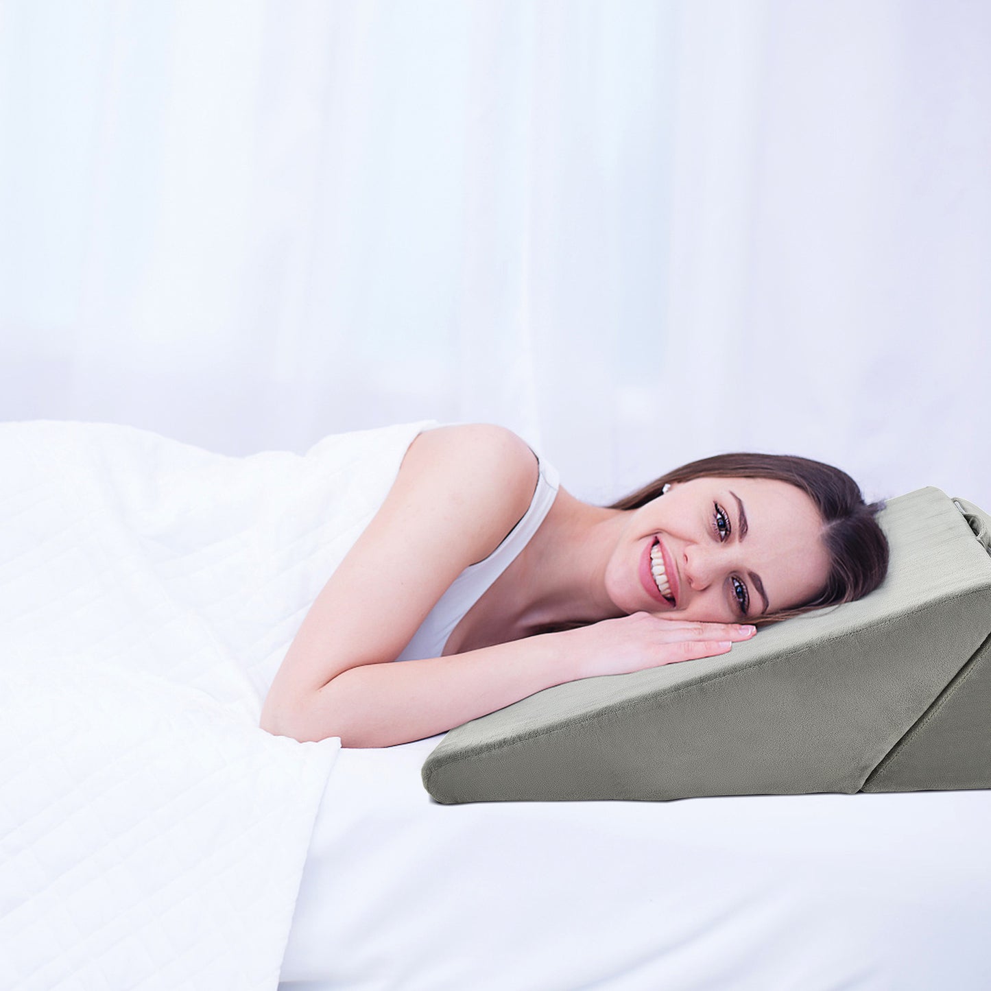 Adjustable Memory Foam Reading Sleep Back Support Pillow-Gray Kids Crystal