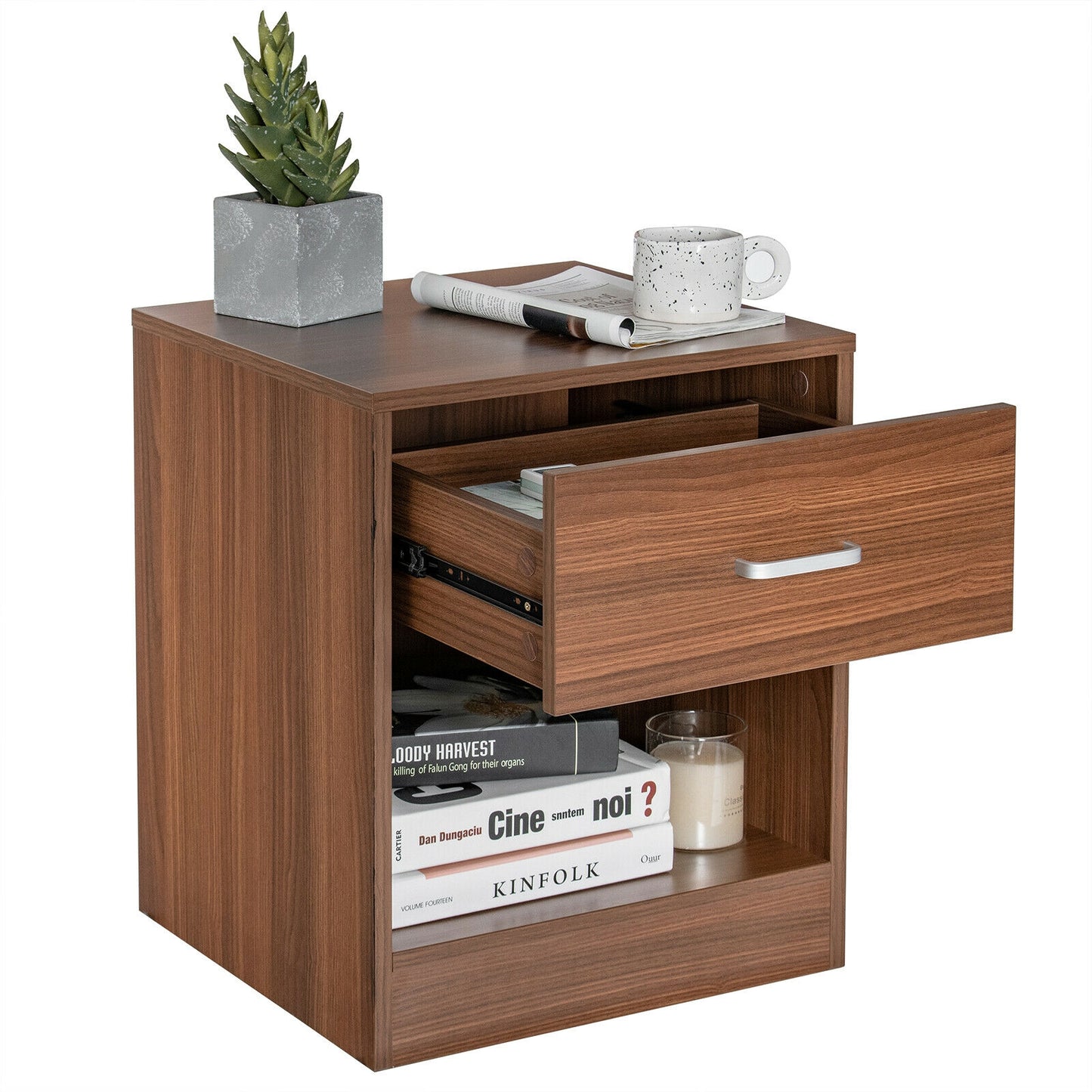 Modern Nightstand with Storage Drawer and Cabinet-Brown Kids Crystal