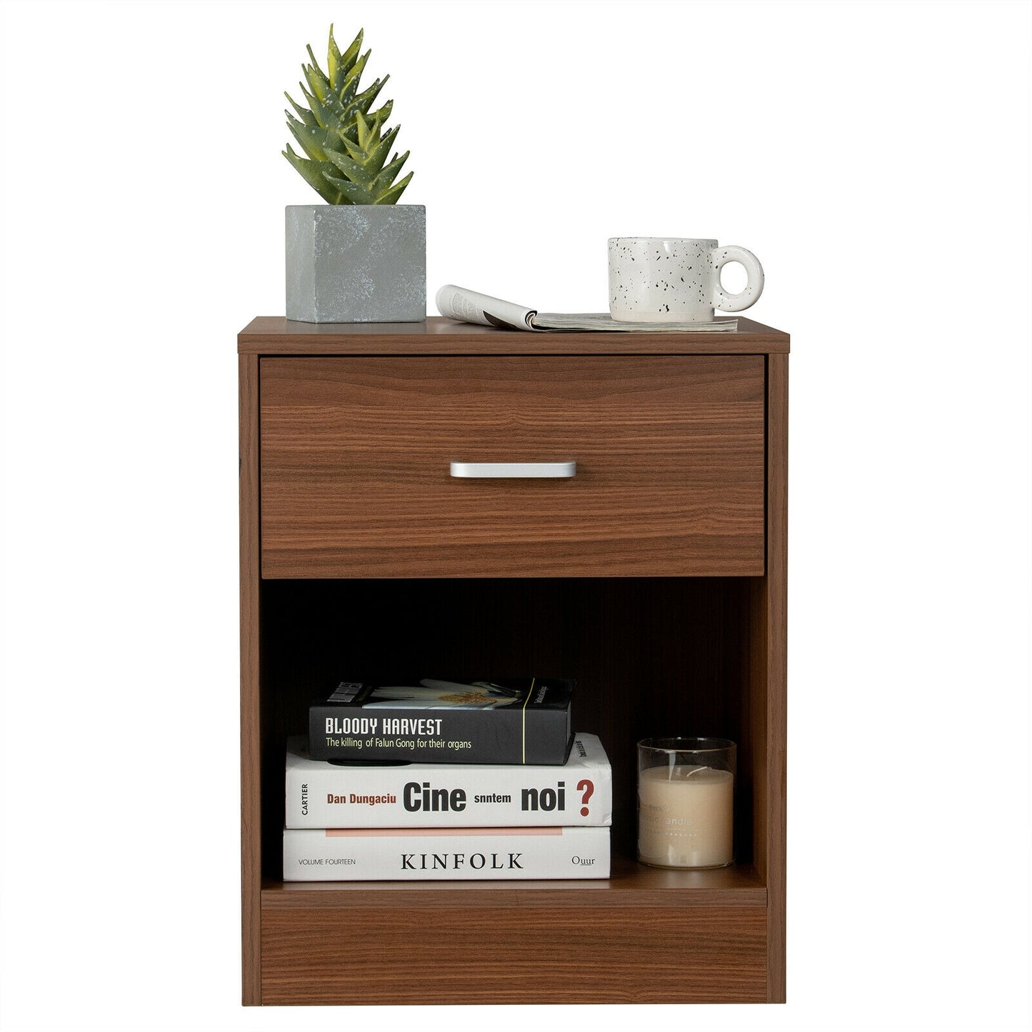 Modern Nightstand with Storage Drawer and Cabinet-Brown Kids Crystal