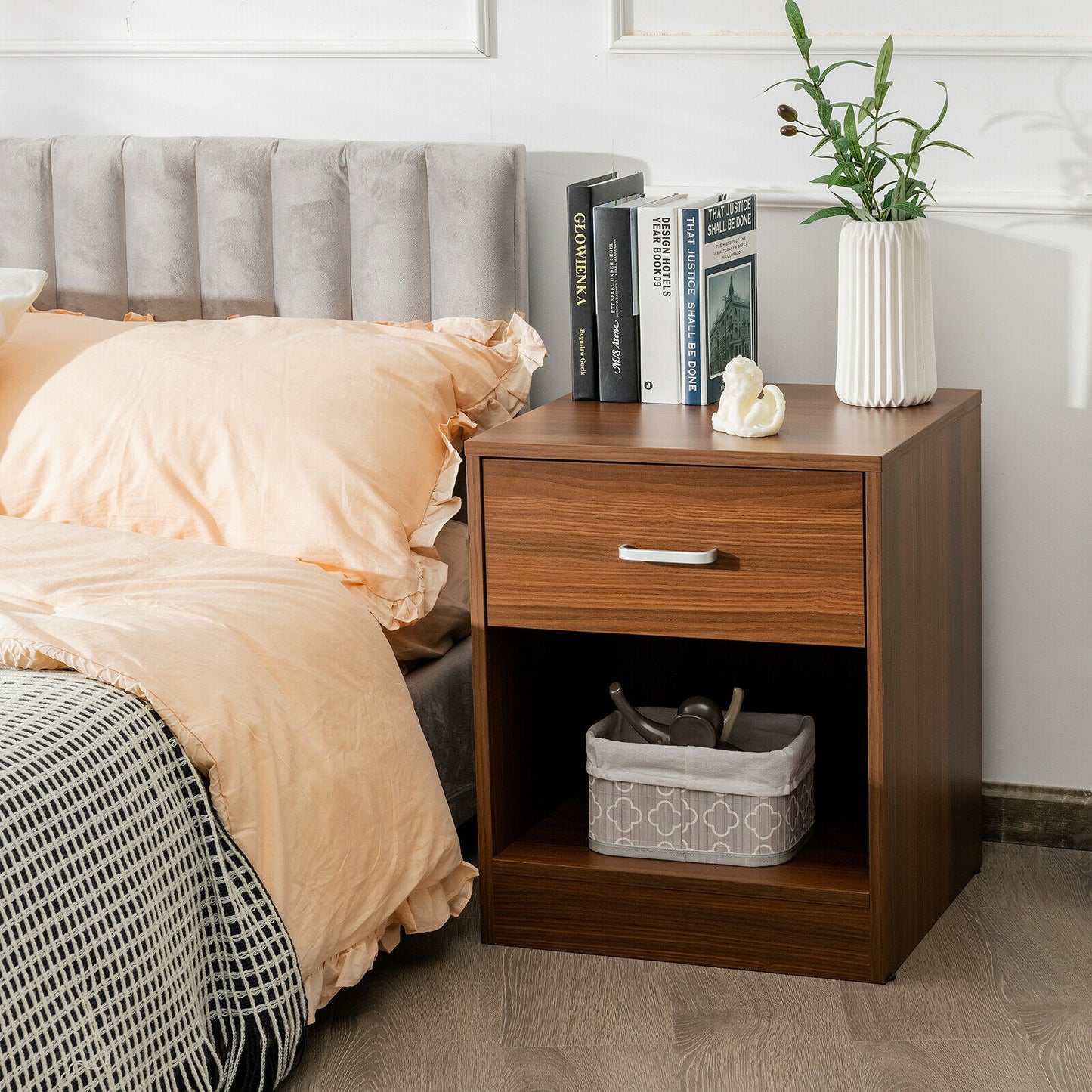 Modern Nightstand with Storage Drawer and Cabinet-Brown Kids Crystal