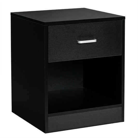 Modern Nightstand with Storage Drawer and Cabinet-Black Kids Crystal