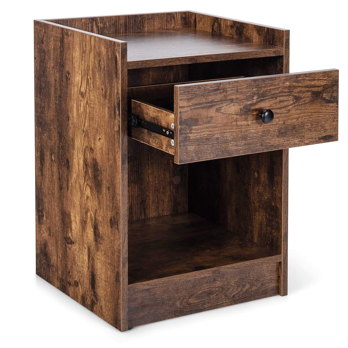 Set of 2 Nightstand with Drawer Cabinet End Side Table Raised Top-Brown Kids Crystal