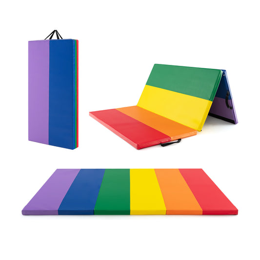 PU Leather Tri-Folding Gymnastics Tumbling Mat with Carrying Handles for Kids Kids Crystal