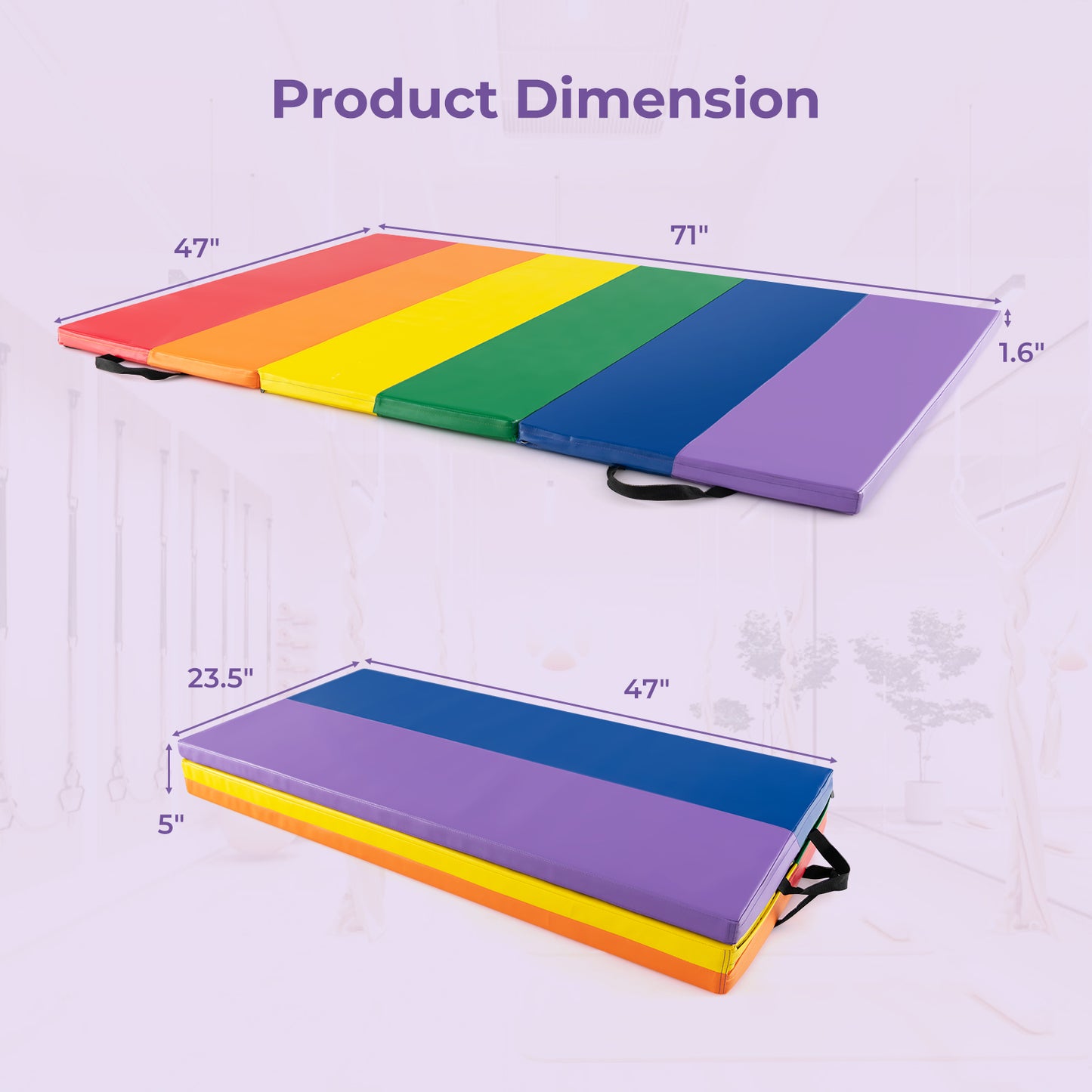PU Leather Tri-Folding Gymnastics Tumbling Mat with Carrying Handles for Kids Kids Crystal