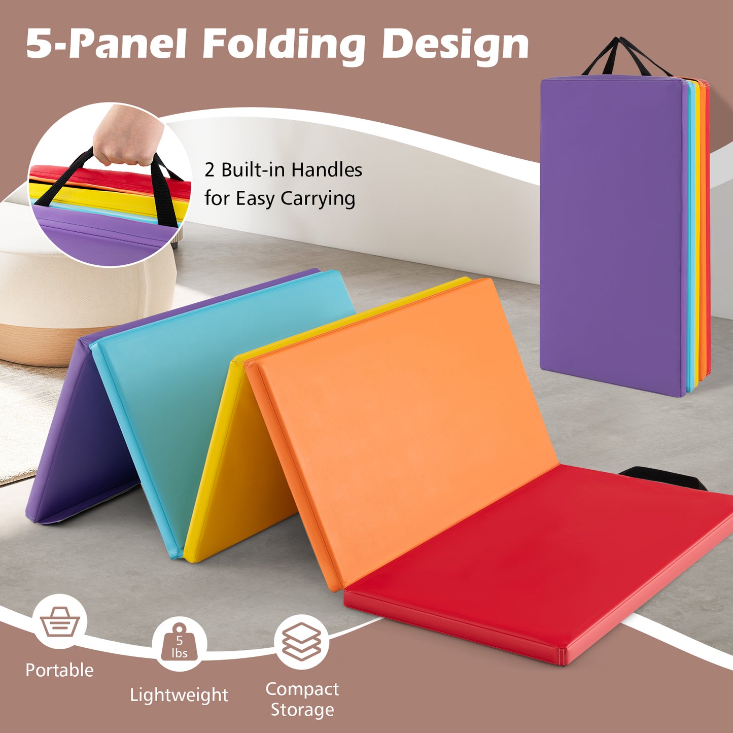 5-Panel Folding Gymnastics Mat for Kids Kids Crystal