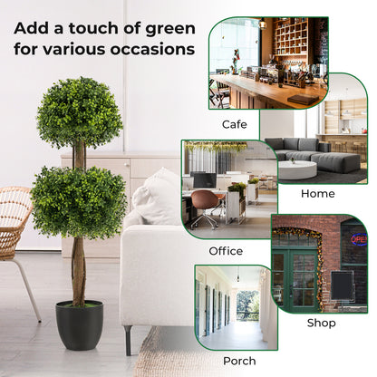 40 Inch Artificial Boxwood Topiary Ball Tree for Front Porch Patio Home-Green