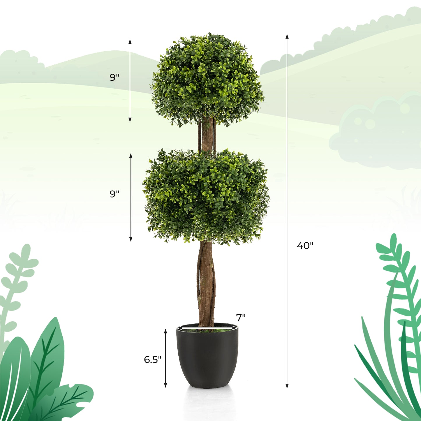 40 Inch Artificial Boxwood Topiary Ball Tree for Front Porch Patio Home-Green Kids Crystal