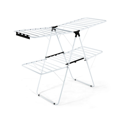 2-Tier Foldable Clothes Drying Rack with Adjustable Gullwing