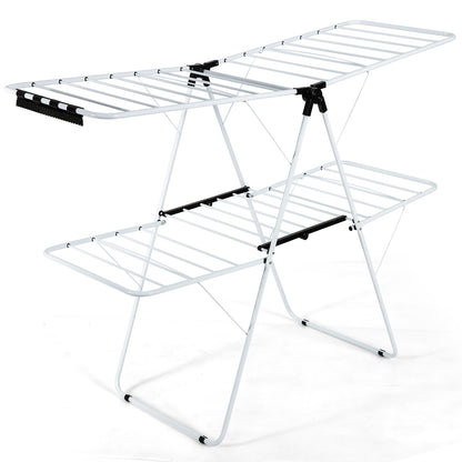 2-Tier Foldable Clothes Drying Rack with Adjustable Gullwing