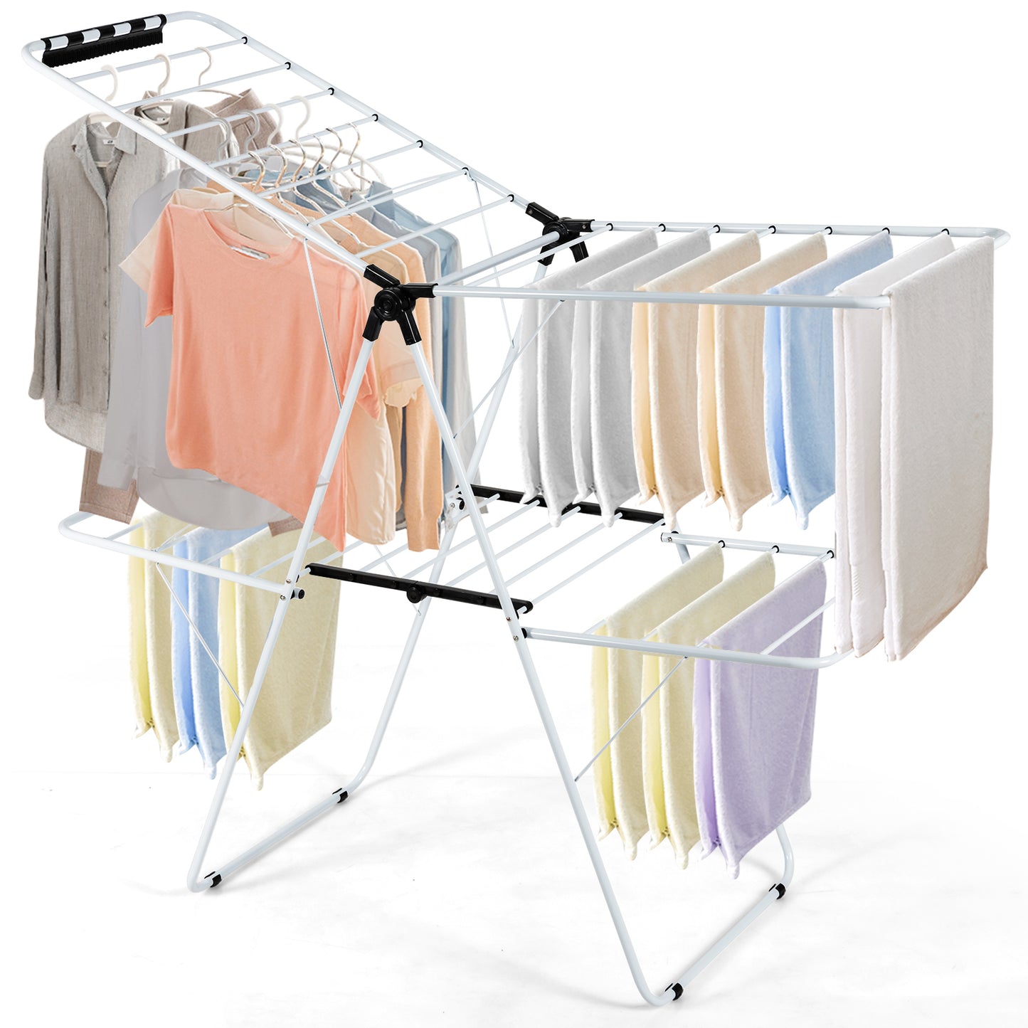 2-Tier Foldable Clothes Drying Rack with Adjustable Gullwing Kids Crystal
