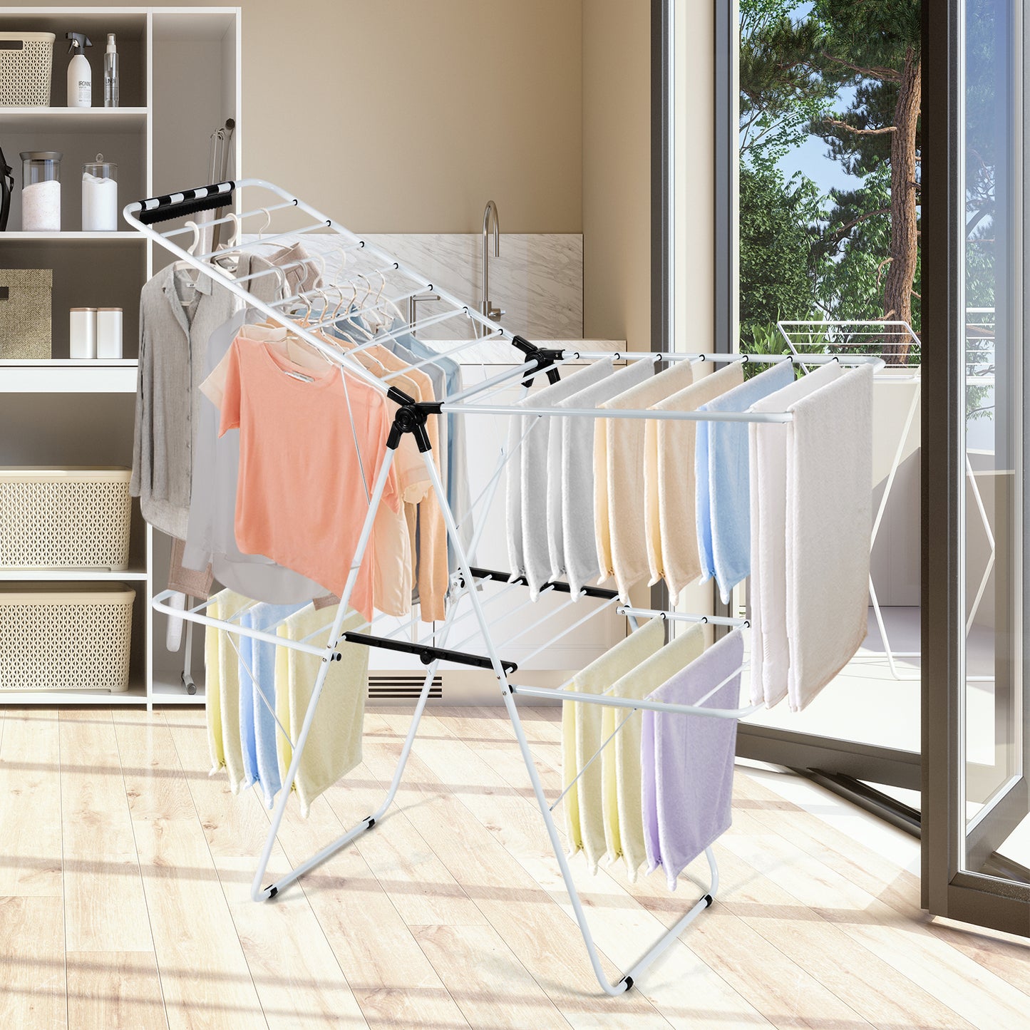 2-Tier Foldable Clothes Drying Rack with Adjustable Gullwing Kids Crystal