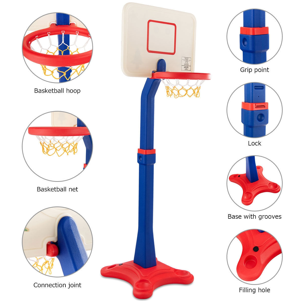 Kids Adjustable Height Basketball Hoop Stand Kids Crystal