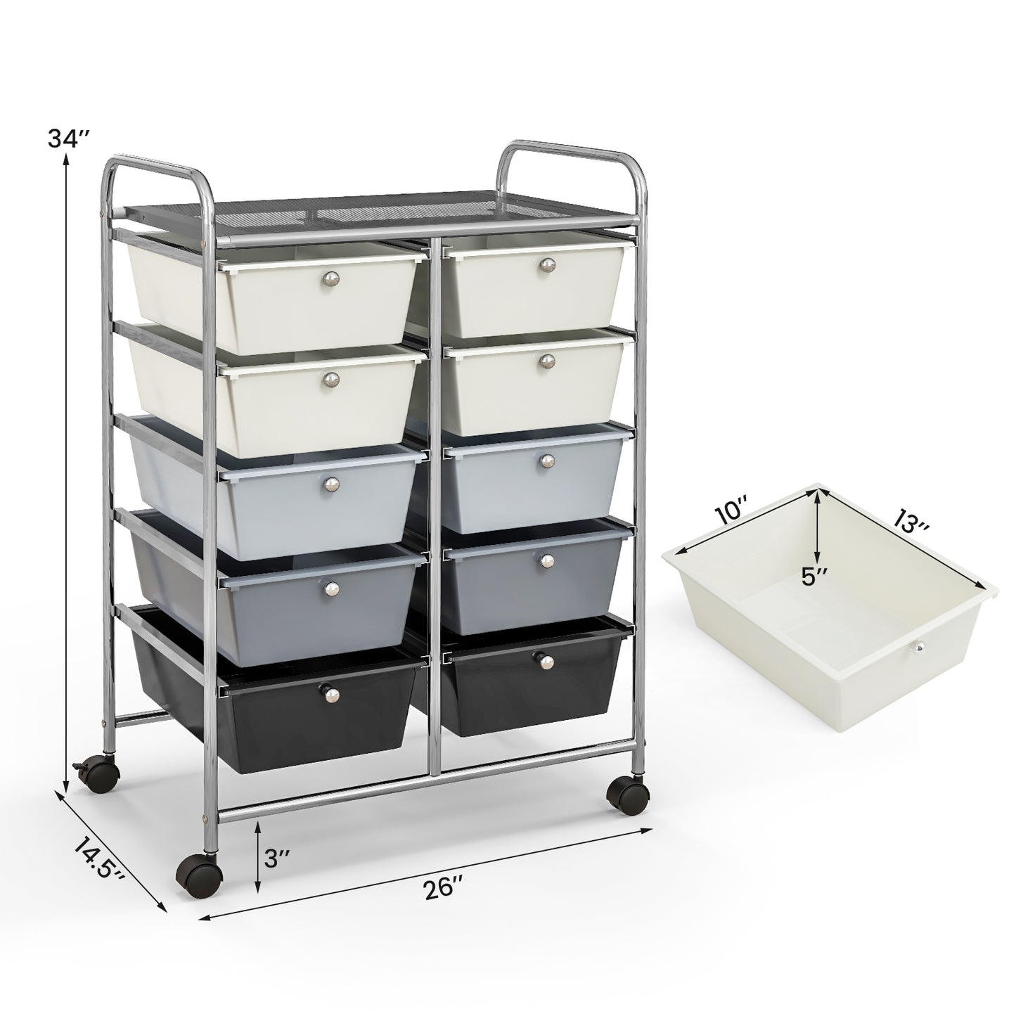 10-Drawer Rolling Storage Cart-Beige & Gray Kids Crystal