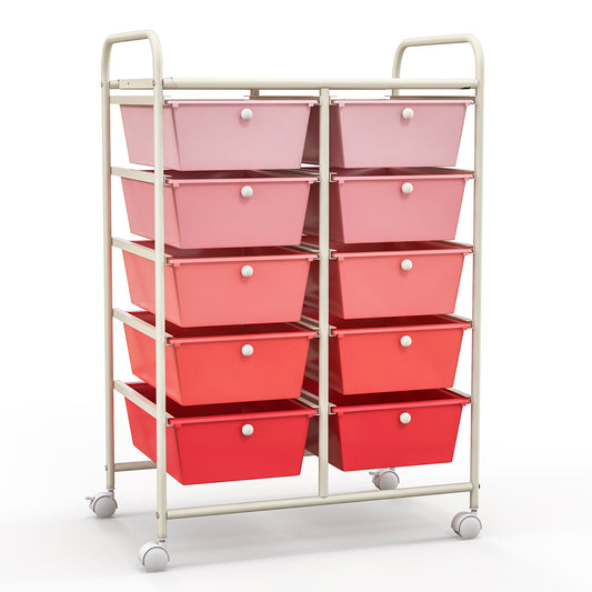 10-Drawer Rolling Storage Cart-Gradient Pink Kids Crystal