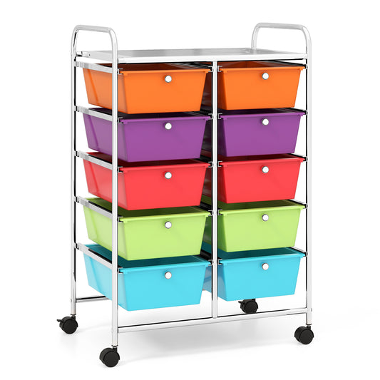 10-Drawer Rolling Storage Cart-Deep Multicolor Kids Crystal