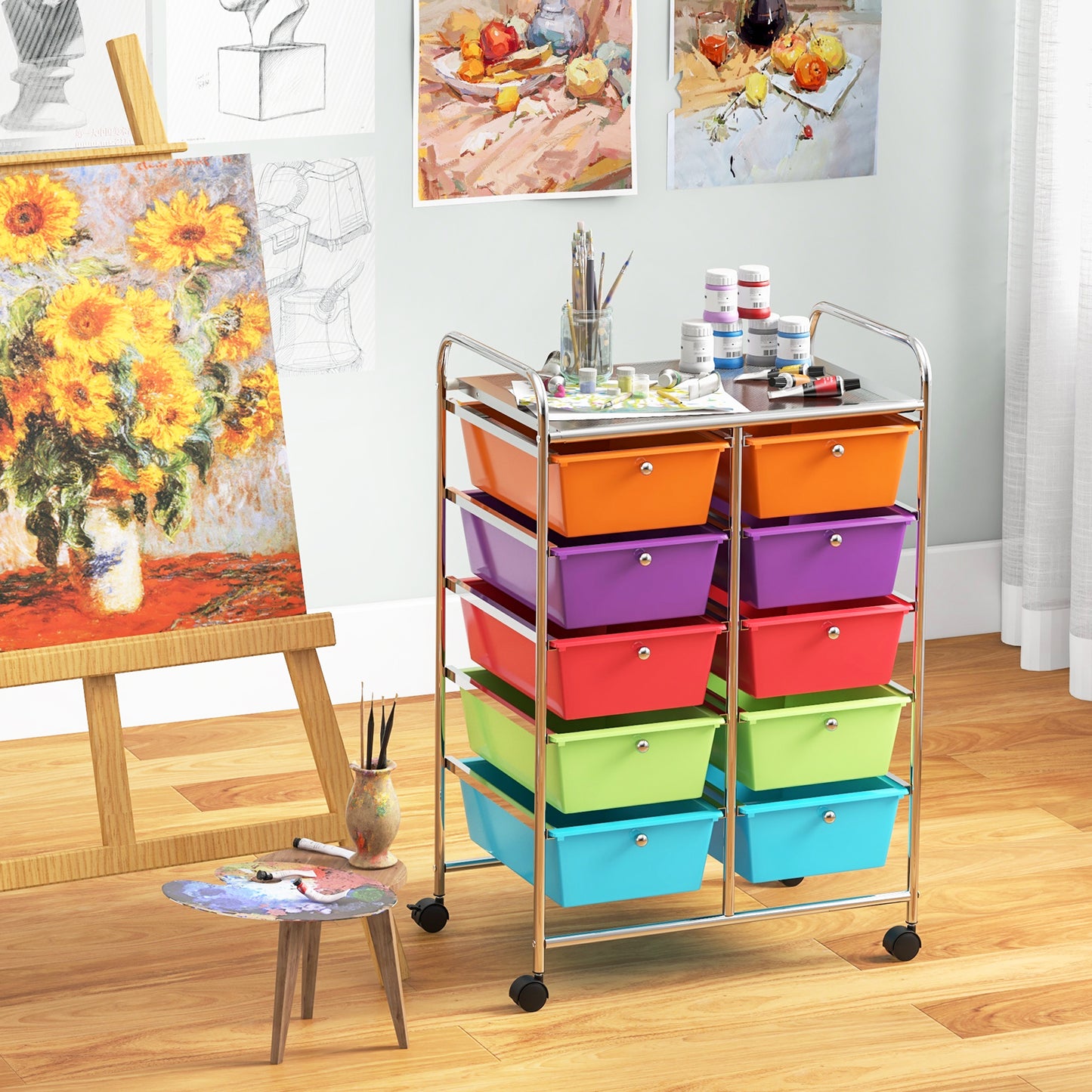 10-Drawer Rolling Storage Cart-Deep Multicolor Kids Crystal