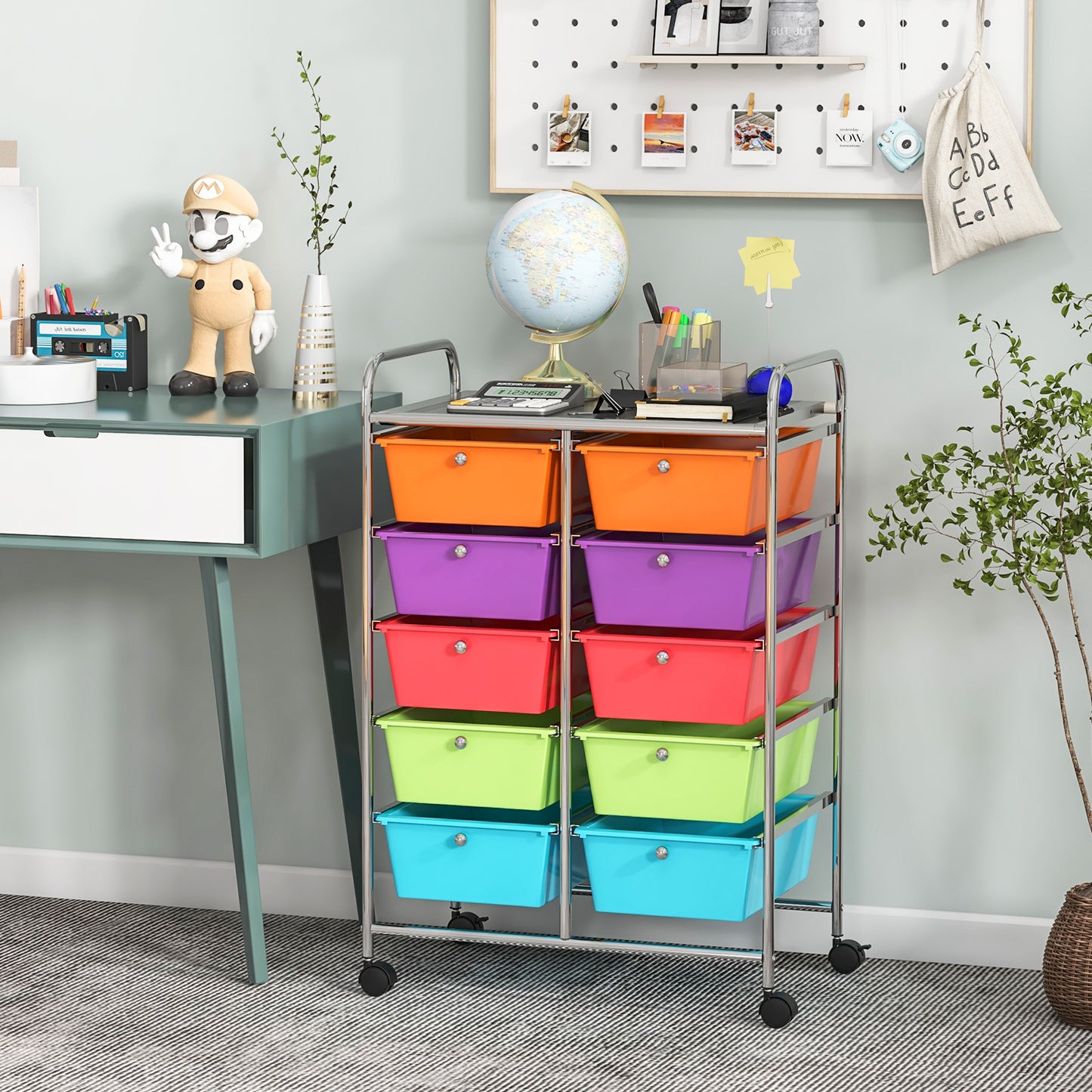 10-Drawer Rolling Storage Cart-Deep Multicolor Kids Crystal