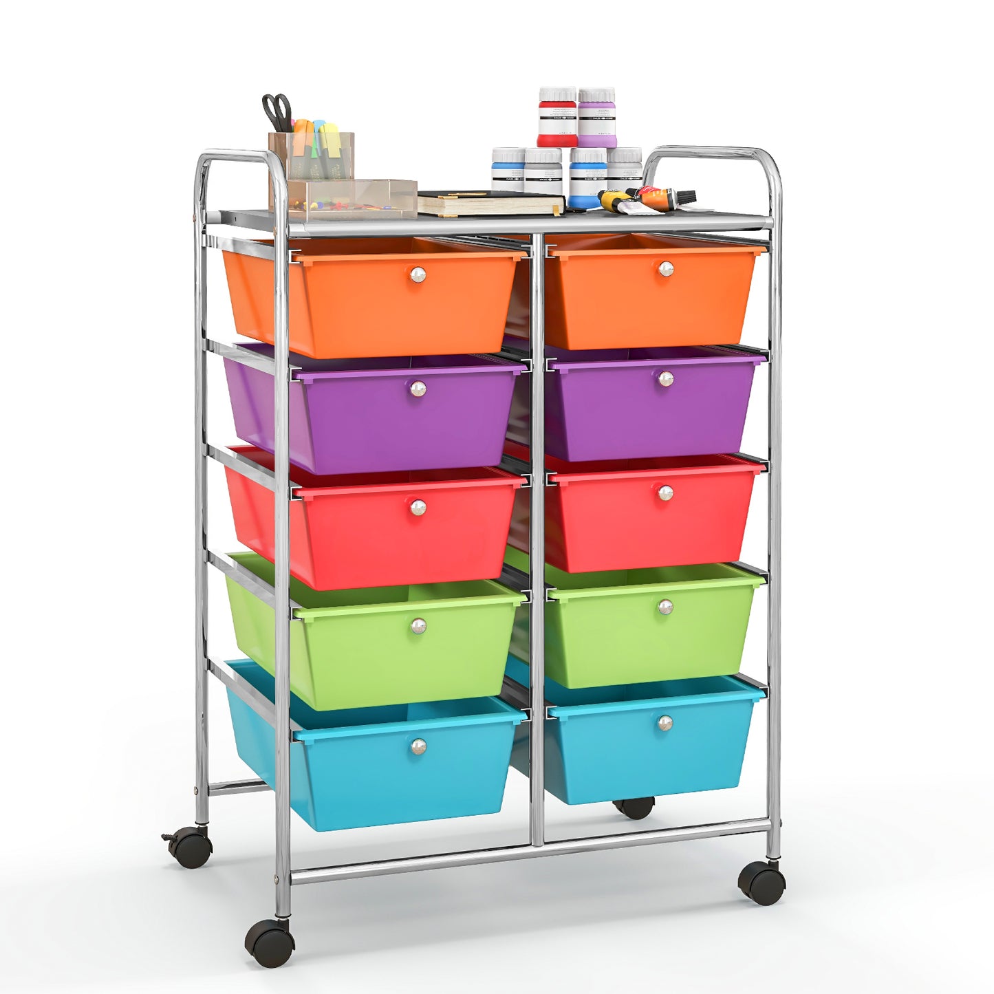 10-Drawer Rolling Storage Cart-Deep Multicolor Kids Crystal