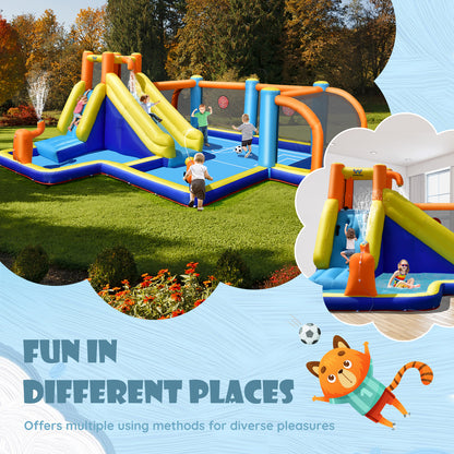Giant Soccer-Themed Inflatable Water Slide with 735W Blower