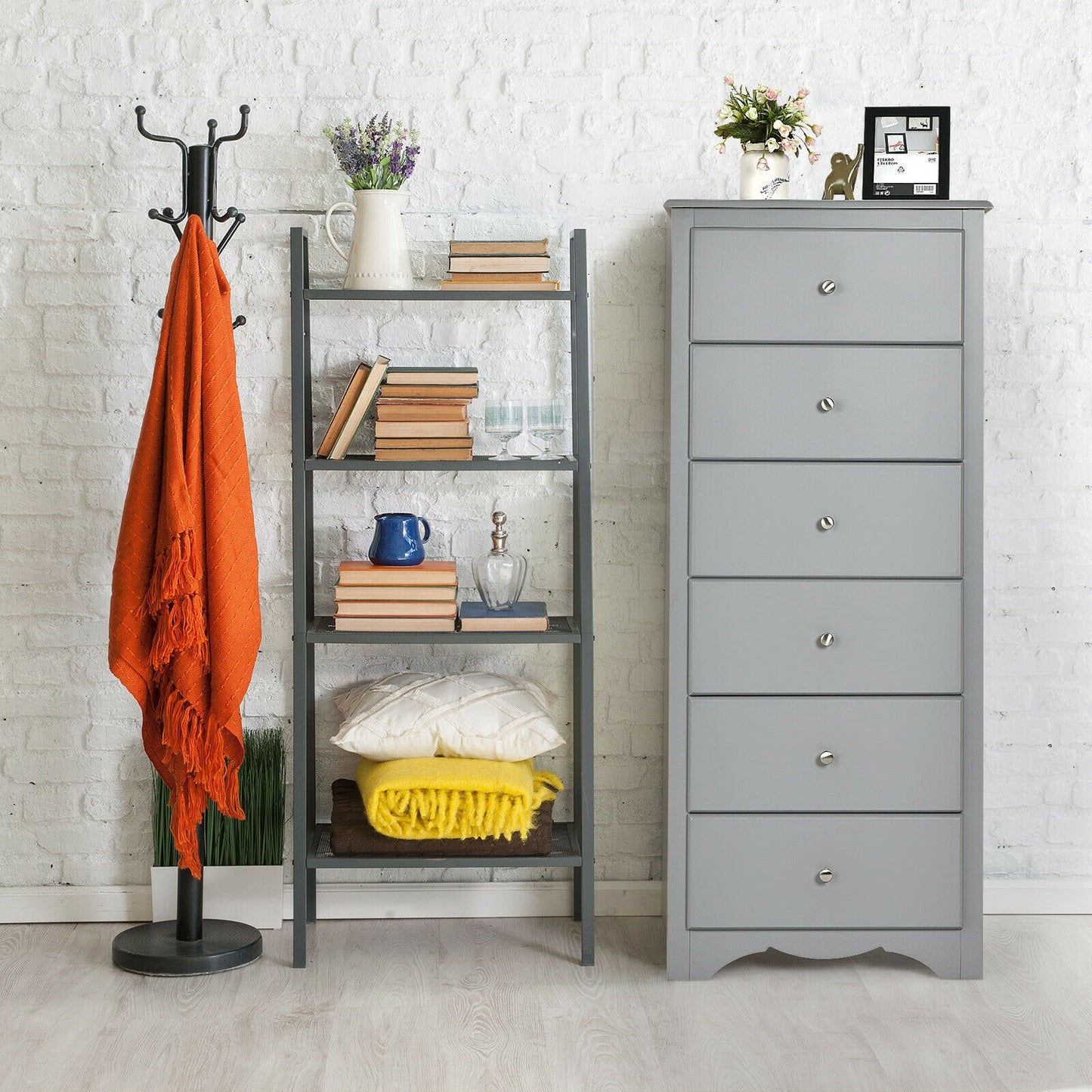 6 Drawers Chest Dresser Clothes Storage Bedroom Furniture Cabinet-Gray Kids Crystal