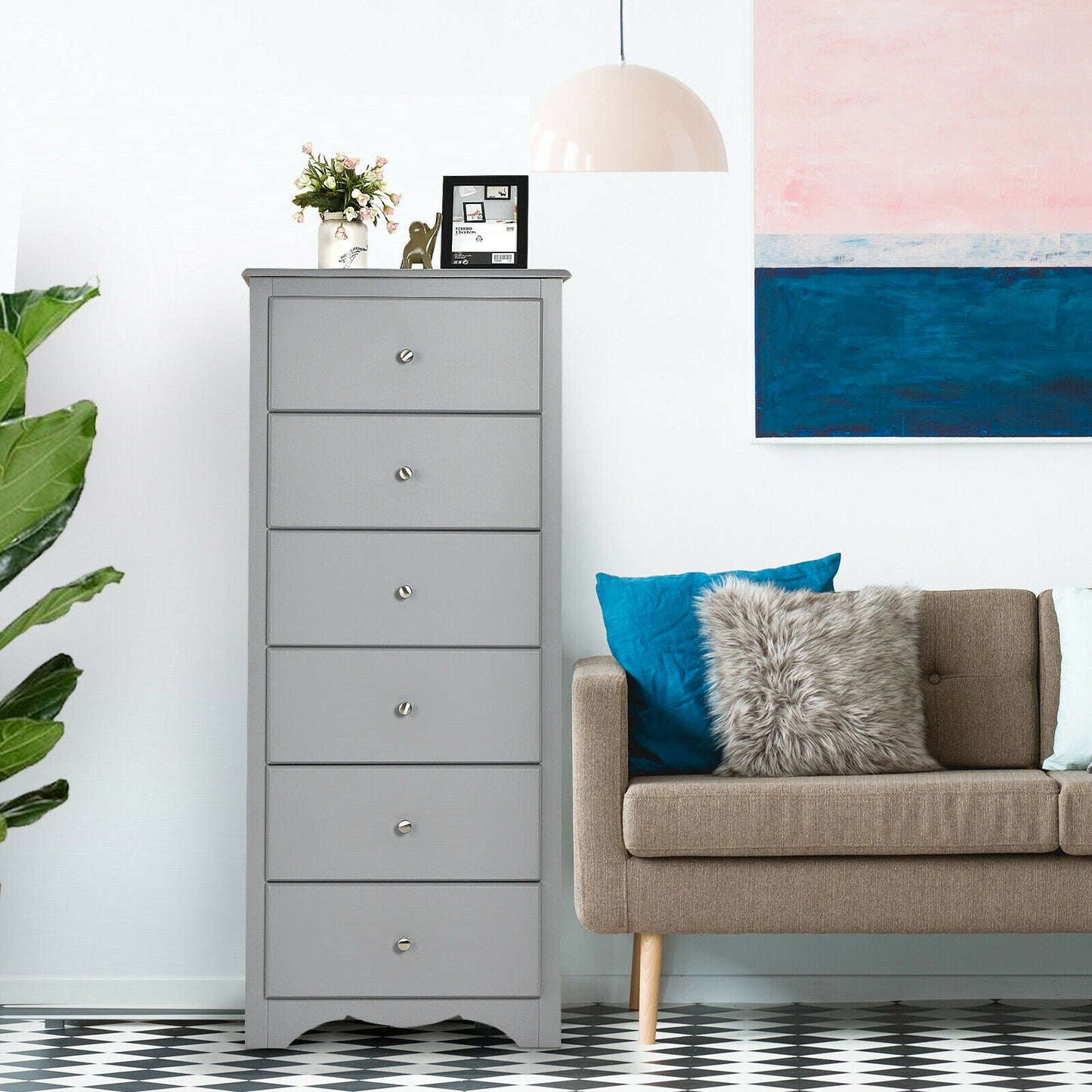 6 Drawers Chest Dresser Clothes Storage Bedroom Furniture Cabinet-Gray Kids Crystal