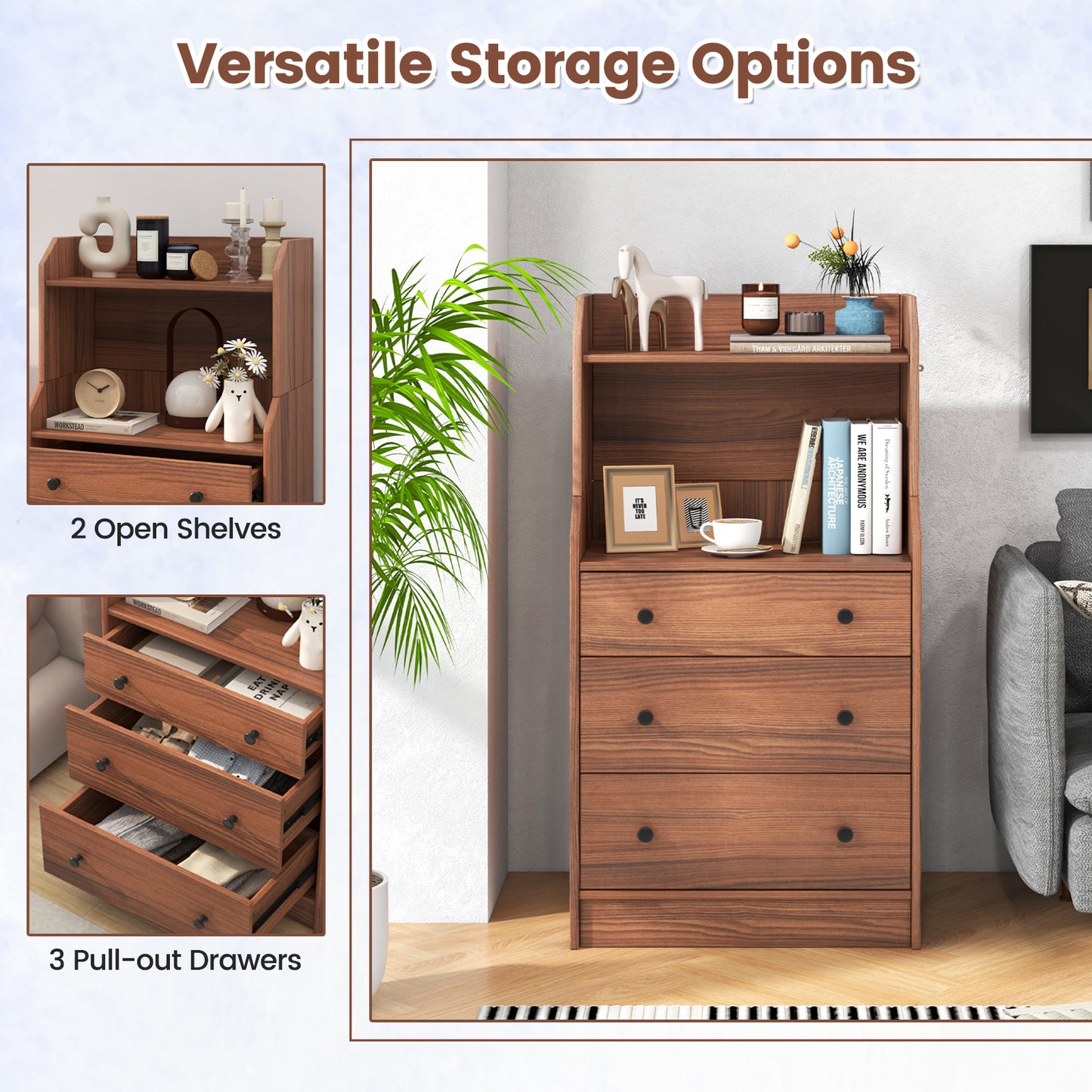 Modern Storage Dresser with Anti-toppling Device-Walnut Kids Crystal