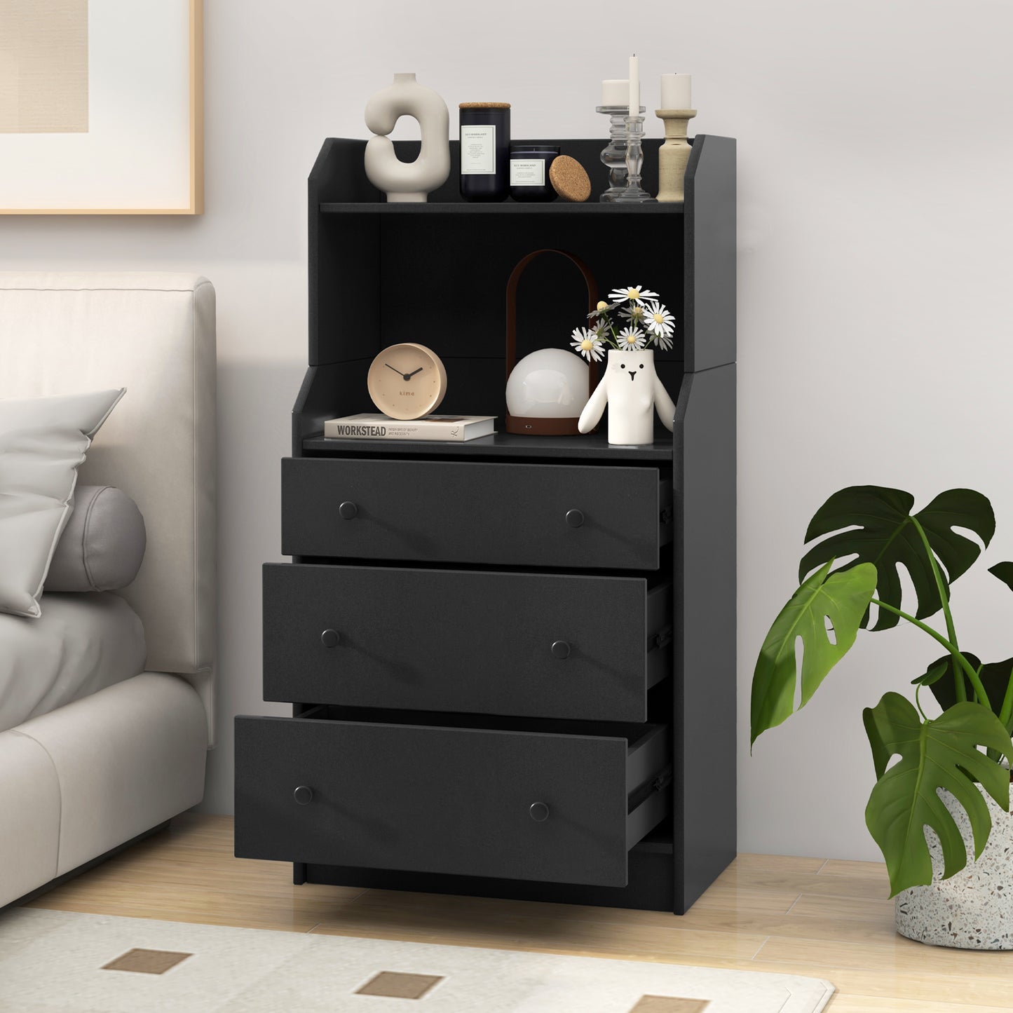 Modern Storage Dresser with Anti-toppling Device-Black Kids Crystal