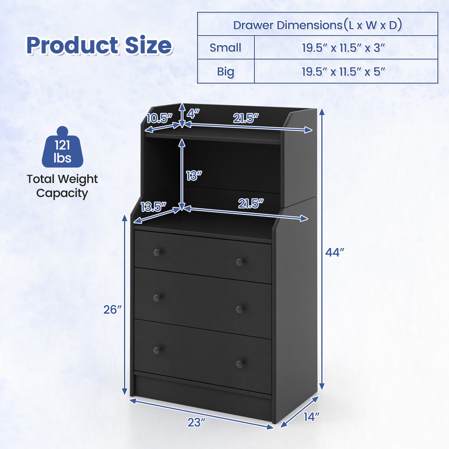Modern Storage Dresser with Anti-toppling Device-Black Kids Crystal