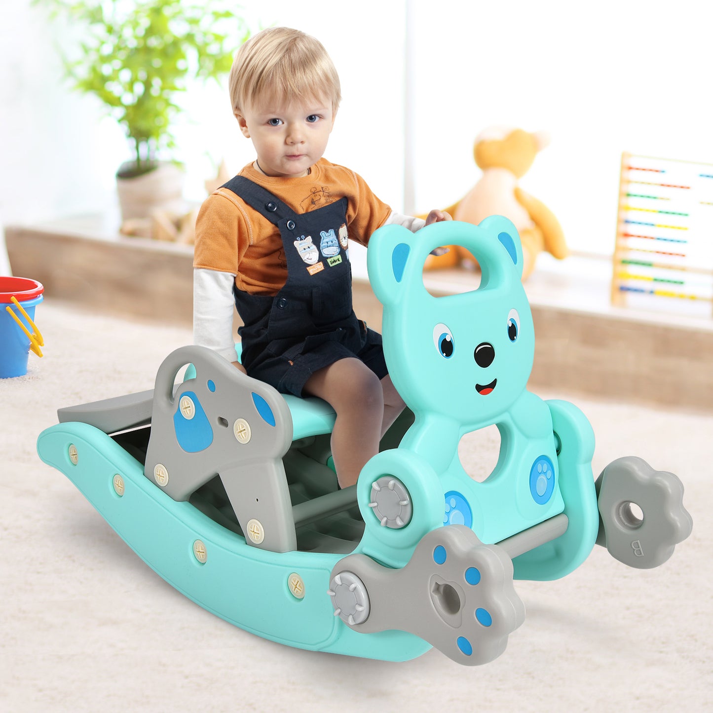 4-in-1 Toddler Slide and Rocking Horse Playset with Basketball Hoop-Blue Kids Crystal