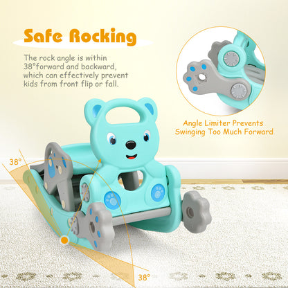 4-in-1 Toddler Slide and Rocking Horse Playset with Basketball Hoop-Blue