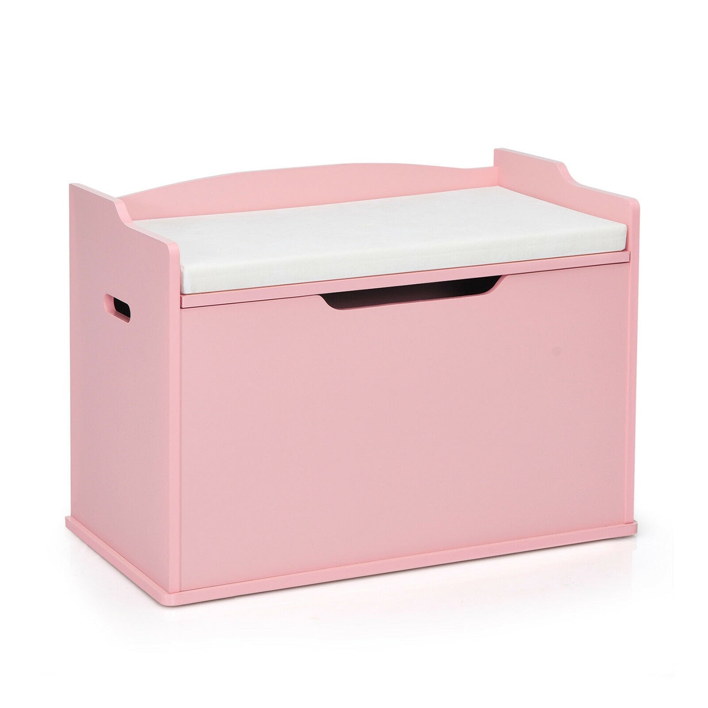 Kids Toy Wooden Flip-top Storage Box Chest Bench with Cushion Hinge-Pink Kids Crystal